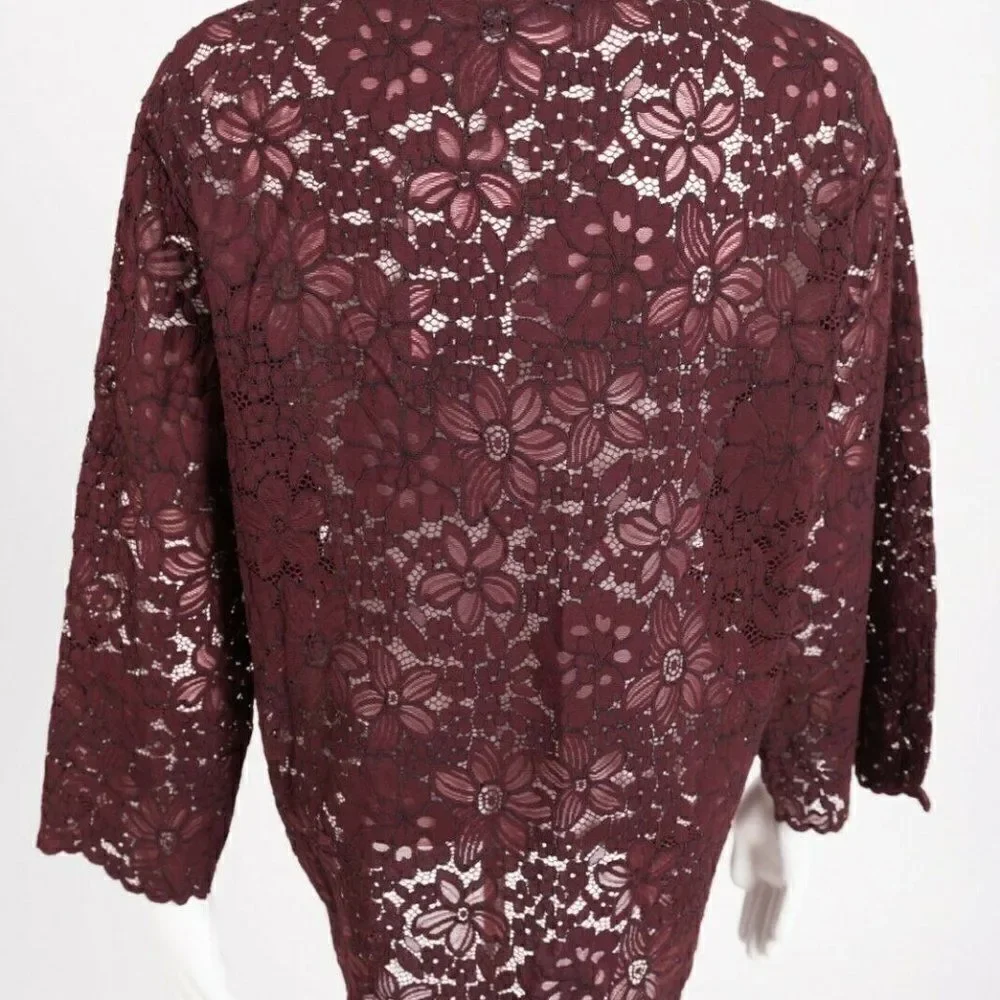 Zara Womens Lace Blouse Shirt Top XS Floral Burgun